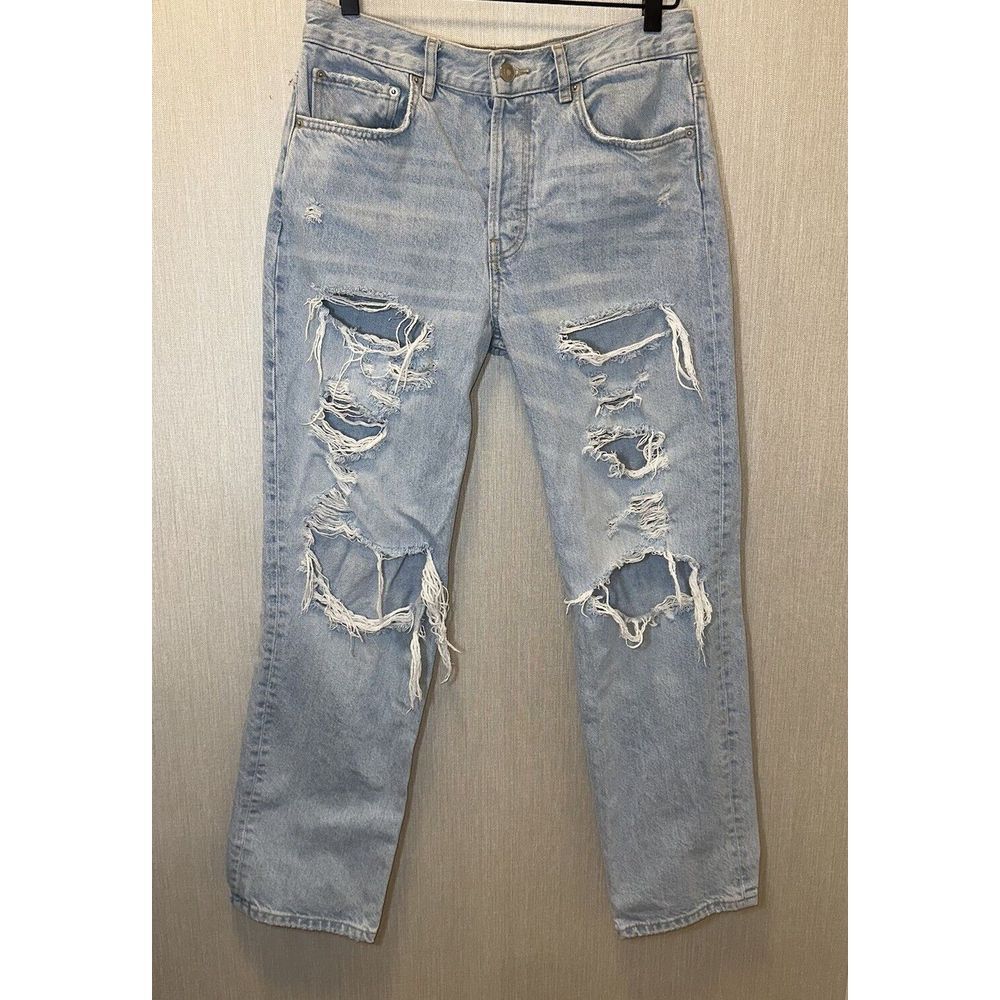 Zara Distressed Straight Leg Denim Jeans Size 6